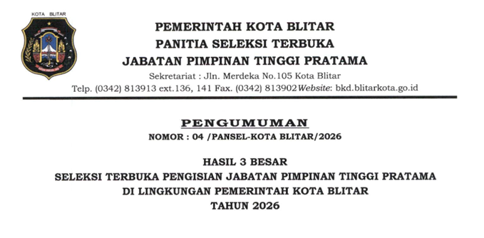 Pengumuman Hasil 3 Besar SELTER JPT Pratama 2026
